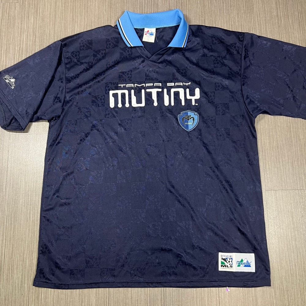 Vintage Majestic Tampa Bay Mutiny MLS Soccer Jersey Mens XL Navy Blue 90s USA